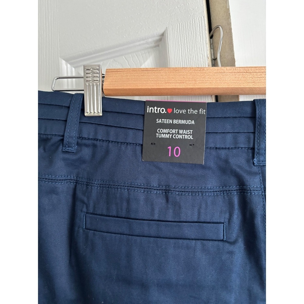 Intro. Navy Satin Bermuda Shorts Tummy Control Size 10 NWT MSRP $39 - Picture 8 of 9